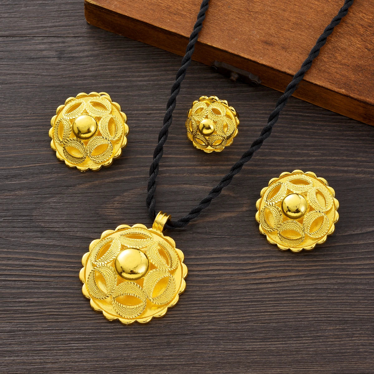 Eritrean Ethnic Style Jewelry Set Gold Color Necklace Pendant Ring Earring  Ethiopian Bride Traditional Wedding Jewelry Gift