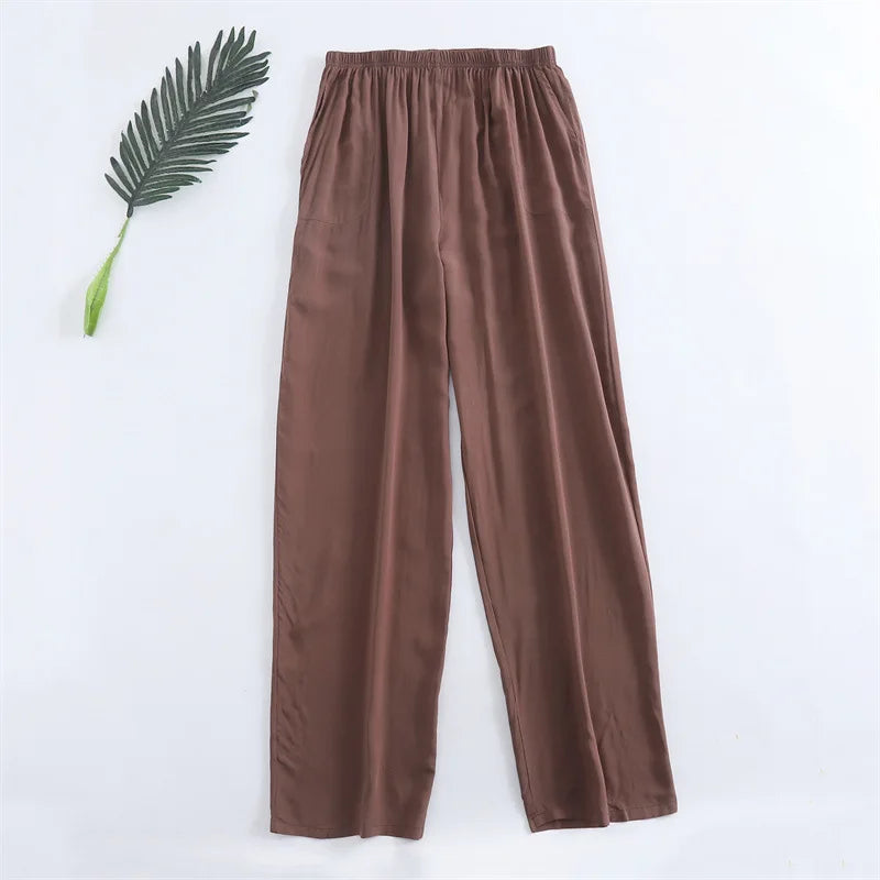 Summer Men Casual Trousers Cool and Comfortable Sleep Bottoms Viscose Joggers + Straight Pajama Pants Solid Pijama Mujer