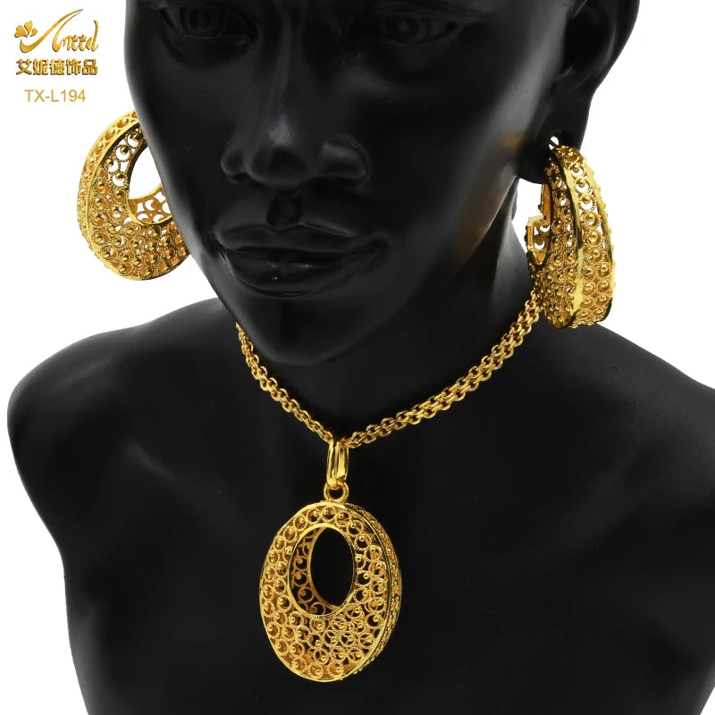 ANIID Nigerian Wedding Jewelry Set Gold Color African Necklace Pendant Sets For Women Wholesale Indian Bridal Jewellery Party