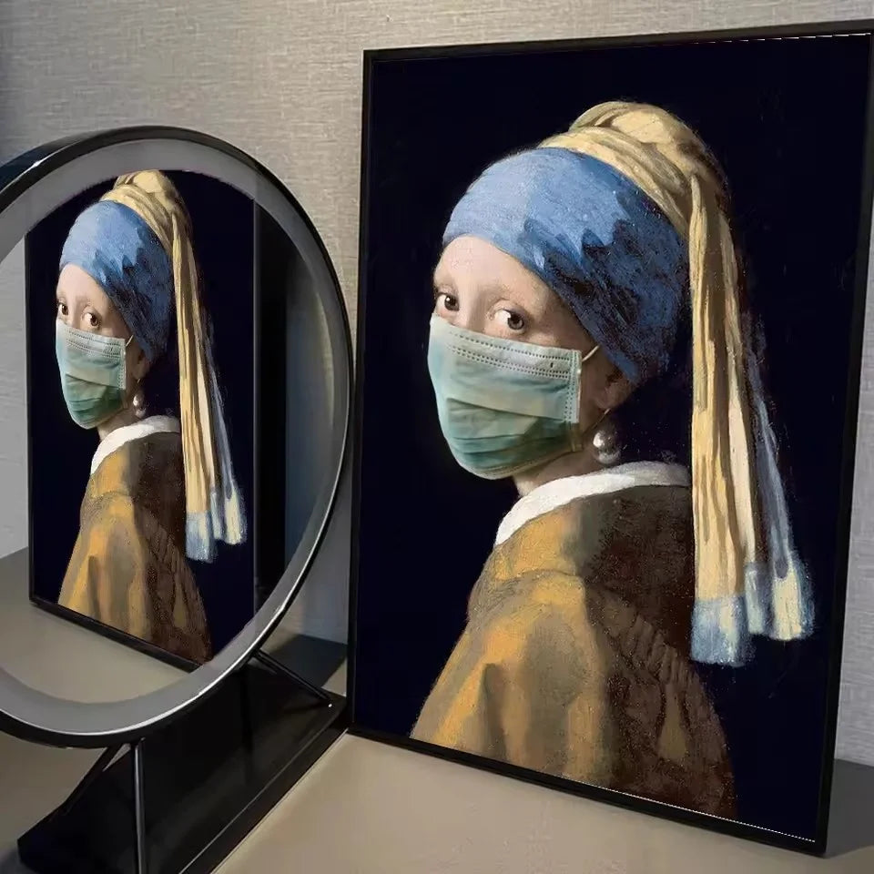 Mona Lisa Bathroom Wall Art Decor Covering Her Nose,Vintage Poster Print Toilet Funny Funny Canvas Painting Wall Home Decor Art