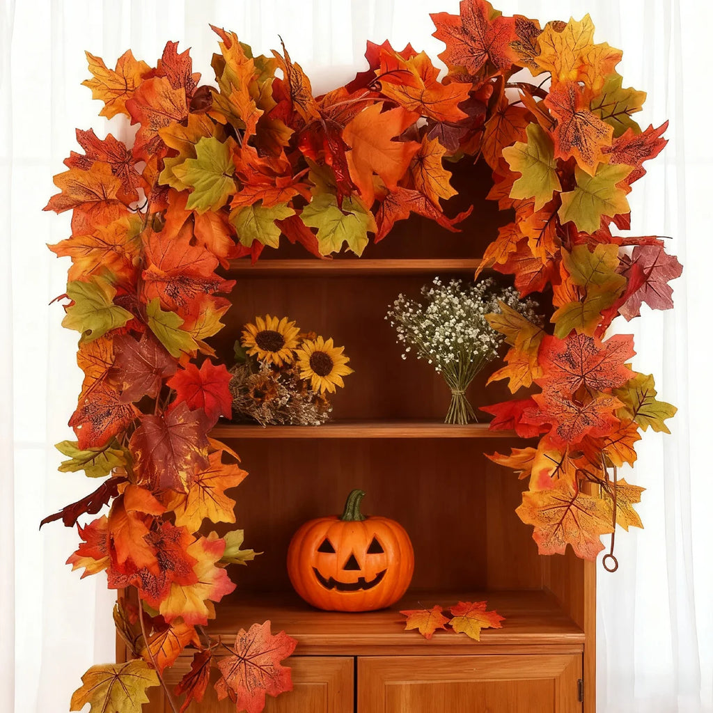 175cm Artificial Fall Maple Leaf Garland Fake Plants Autumn Decor Leaves Vine For Thanksgiving Halloween Christmas Wedding Decor