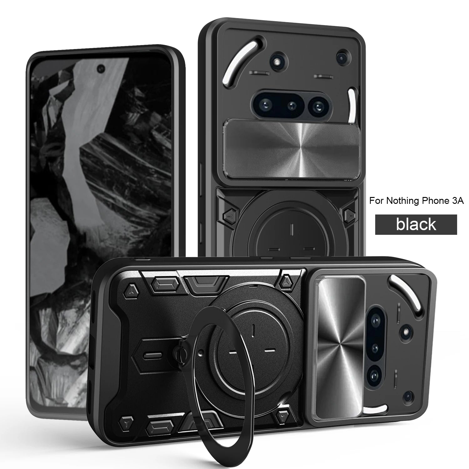 Protective Cover For Nothing Phone 3a Case With Ring Stand Holder Lens Protection Fundas Coque Capa