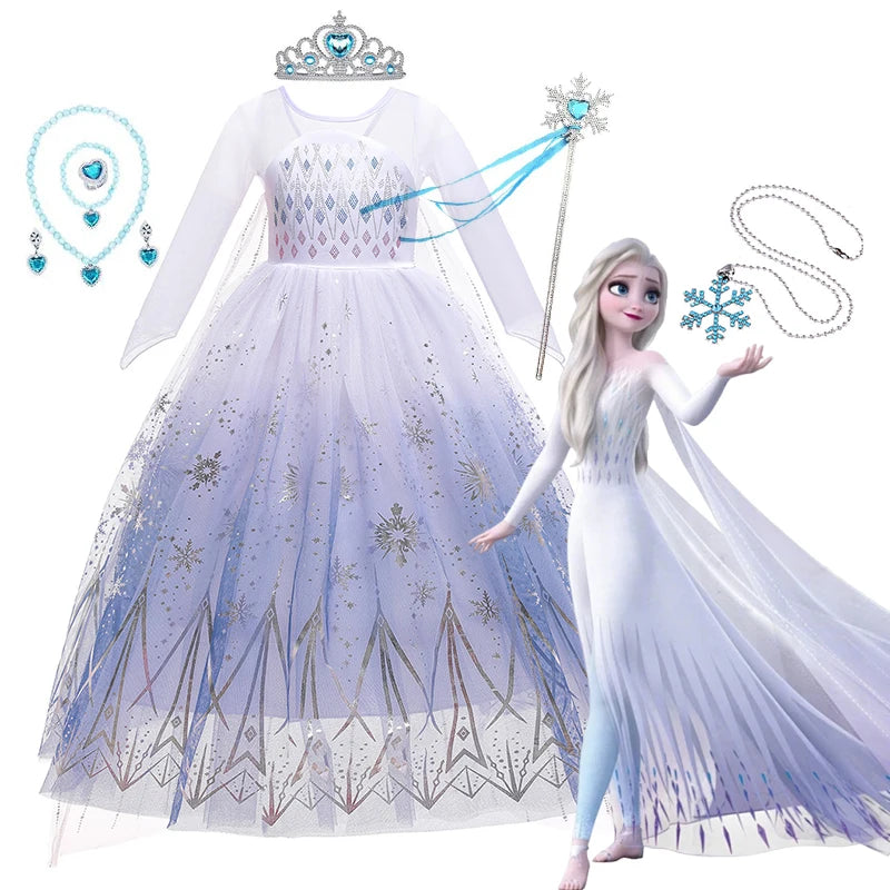 Disney Kid Girls Cosplay Frozen Elsa Mesh Costumes Snow Queen Elsa Princess Long Dress Halloween Party Carnival Clothes Vestido