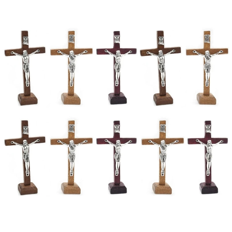10pcs Wooden Cross Ornament Standing Crucifix Cross Decoration Tabletop Ornaments for Churches and Religious DropShipping