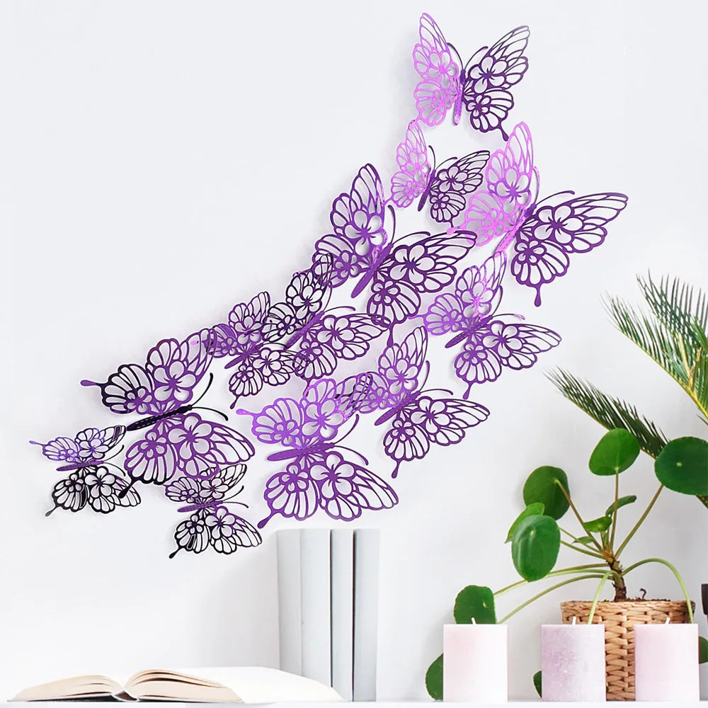 12Pcs/set 3D Hollow Butterfly Wall Stickers Wall Decor for Living Room Wedding Party Decoration Butterflies Decal Stickers