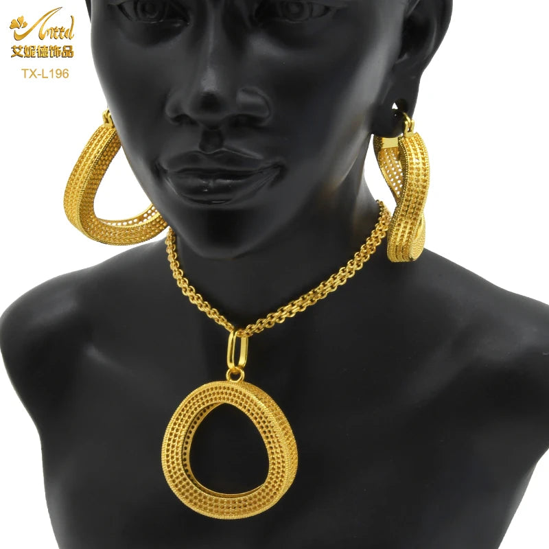 ANIID Nigerian Wedding Jewelry Set Gold Color African Necklace Pendant Sets For Women Wholesale Indian Bridal Jewellery Party