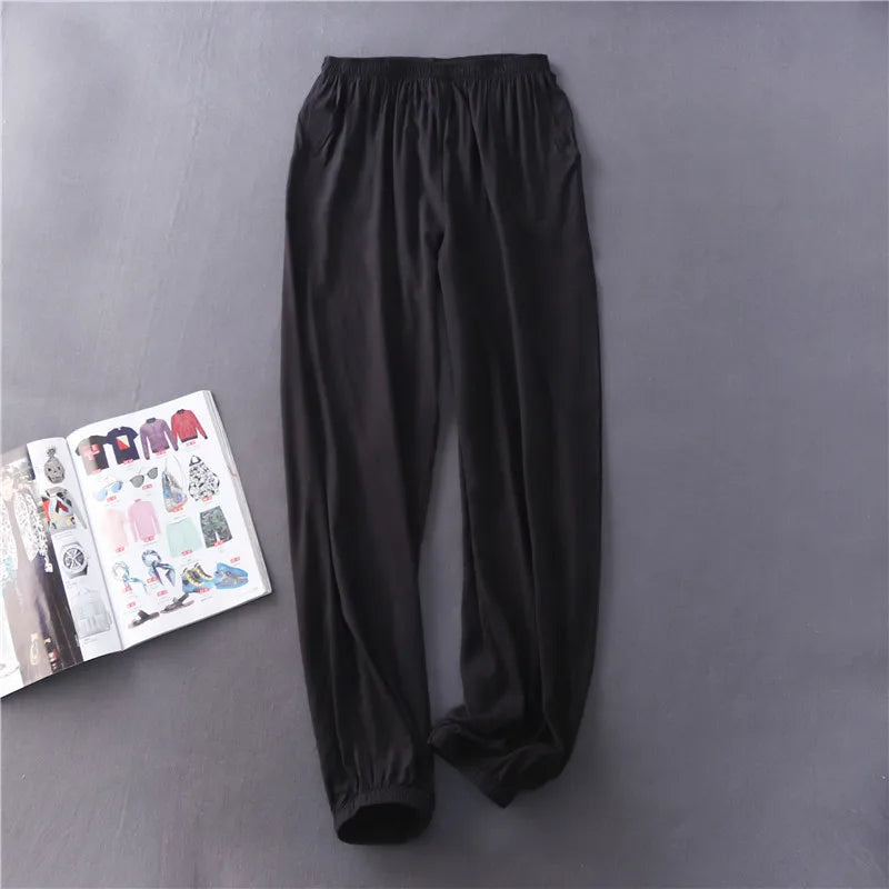 Summer Men Casual Trousers Cool and Comfortable Sleep Bottoms Viscose Joggers + Straight Pajama Pants Solid Pijama Mujer