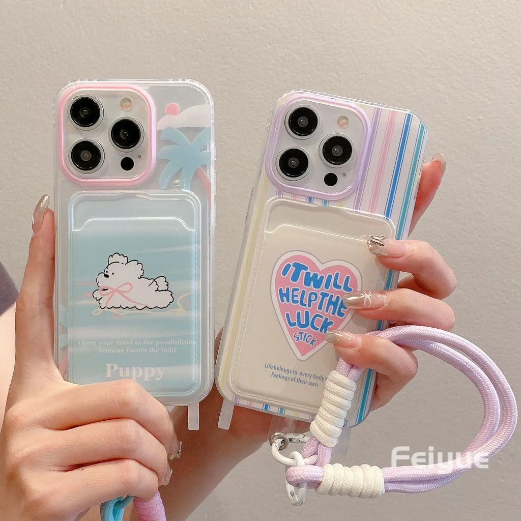 Cute Soft Phone Case for iPhone 16 Case iPhone 15 14 13 12 Pro Max Card Holder Wallet Shockproof Cover