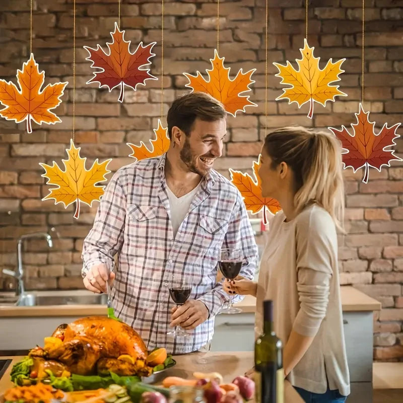 8pcs Autumn Thanksgiving Maple Leaf Hanging Decoration, Autumn Thanksgiving Pendant, Hanging Decoration