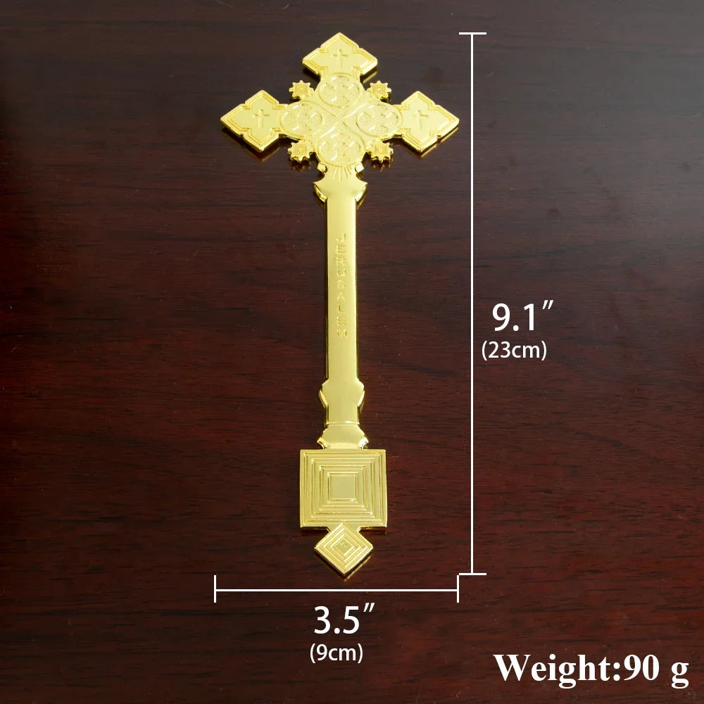 HTISOK Orthodox Cross Christ Statue Religious Prayer Hand Holding Cross Gold Plated Church Home Ornament Jewelry Gifts