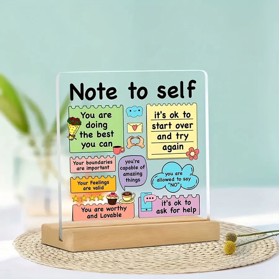 Decorative Sign with Wooden Base Inspirational Acrylic Positive Affirmation Self-love Reminder School Colorful Encouraging Note