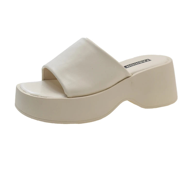 Women Slippers 2024 Summer New Thick Soled Sandals Women Square Toe Luxury Designer Slippers Slides Women Zapatos De Mujer