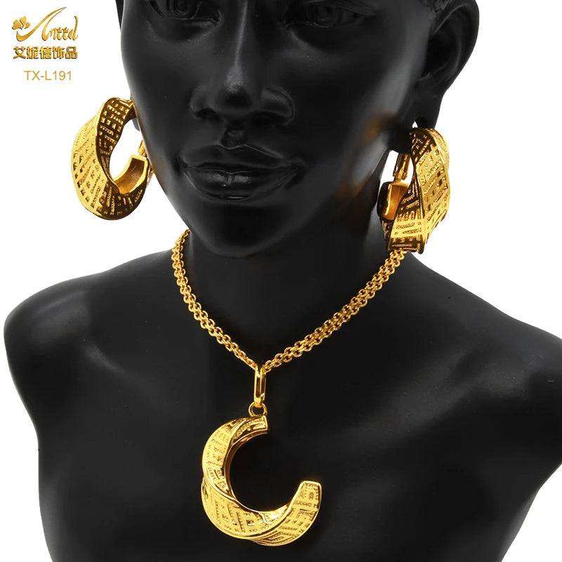 ANIID Nigerian Wedding Jewelry Set Gold Color African Necklace Pendant Sets For Women Wholesale Indian Bridal Jewellery Party