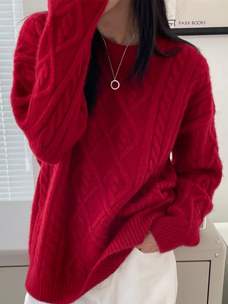 Sweater Woman Winter 2023 Round Neck Bottoming Twist Sweater Lazy Wind Loose Casual Knit Pullover Long Sleeve Pullover Jumper