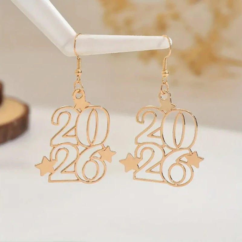 2026 New Year Digital Earrings Fashion Elegant Stars Geometric Earrings New Year Party Jewelry, Birthday & Anniversary Gifts