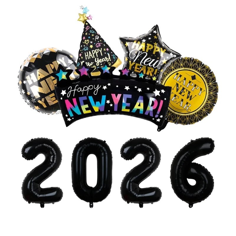 2026 Happy New Year Aluminum Foil Balloons New Year Hat Balloon Party Decoration Arrangement Ballons Baloon Supplies