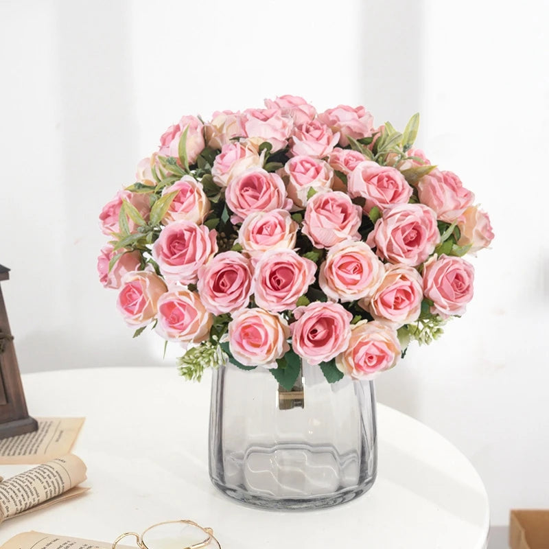 10 Heads Artificial Flowers Scrapbooking Silk Roses Christmas Wedding Party Bouquet Household Products Vases for Home Decoration