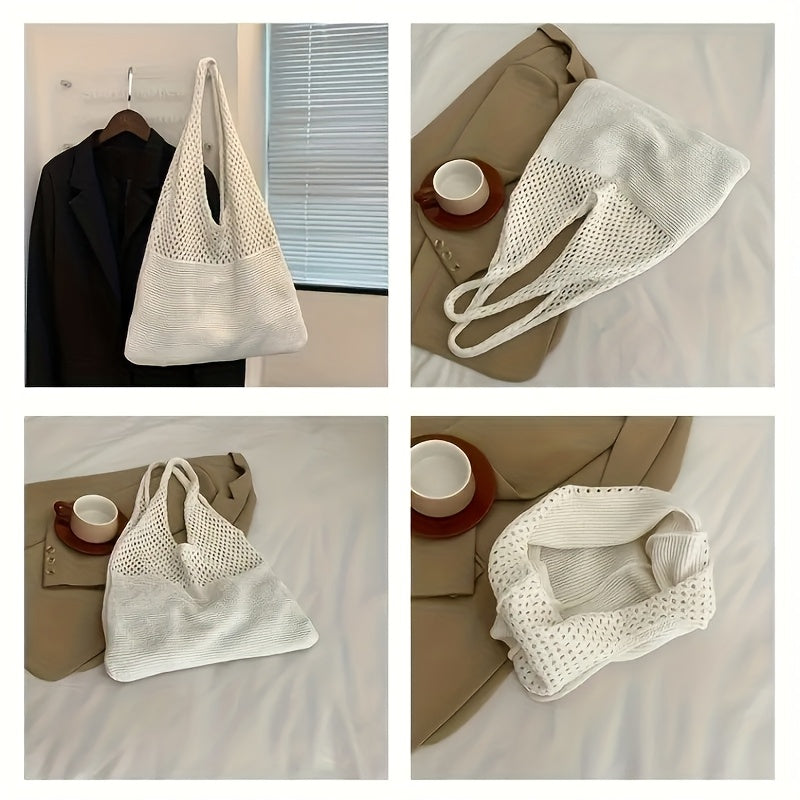 [1pc Vintage Tote Bag] 1pc Lightweight Vintage Polyester Tote Bag for Women - Beige, Open Top Shoulder Bag, Spacious, Durable, Minimalist Chic Design, Beach, Travel, Shopping, Retro Aesthetic, Sturdy Construction, Versatile C