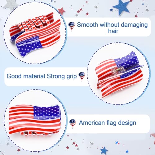 3Pcs American Flag Shaped Claw Clips USA Patriotic 4th Of July Design Hair Accessories Red White And Blue Hair Clips For Independence Day Veterans' Day -Give A Family Hair Clip As A Gift
