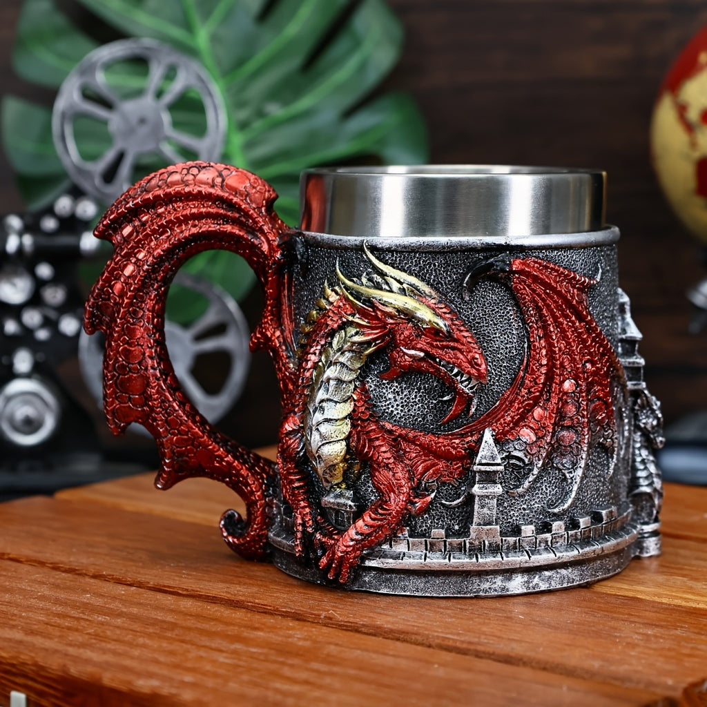 15.2oz Insulated Stainless Steel Dragon-Shaped Coffee Mug - 1pc Reusable Cup with Polka Dots - Hand Wash Only, Ideal for Christmas, Halloween, Easter, Hanukkah, Thanksgiving Gifts