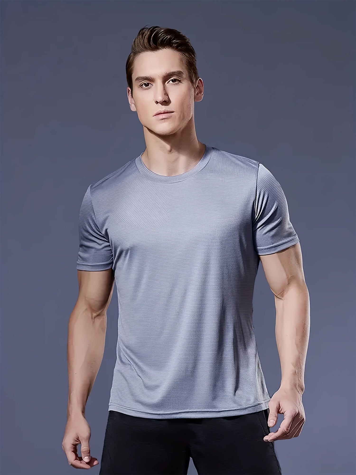 5pcs Yunte Men's Athletic T-Shirts in Maroon, Navy, Gray, Black, & Dark Blue - Quick-Dry, Breathable, Sweat-Wicking Fabric for Gym, Running & Fitness - Lightweight, Comfortable Short Sleeve Crew Neck Tops, Gym Clothes
