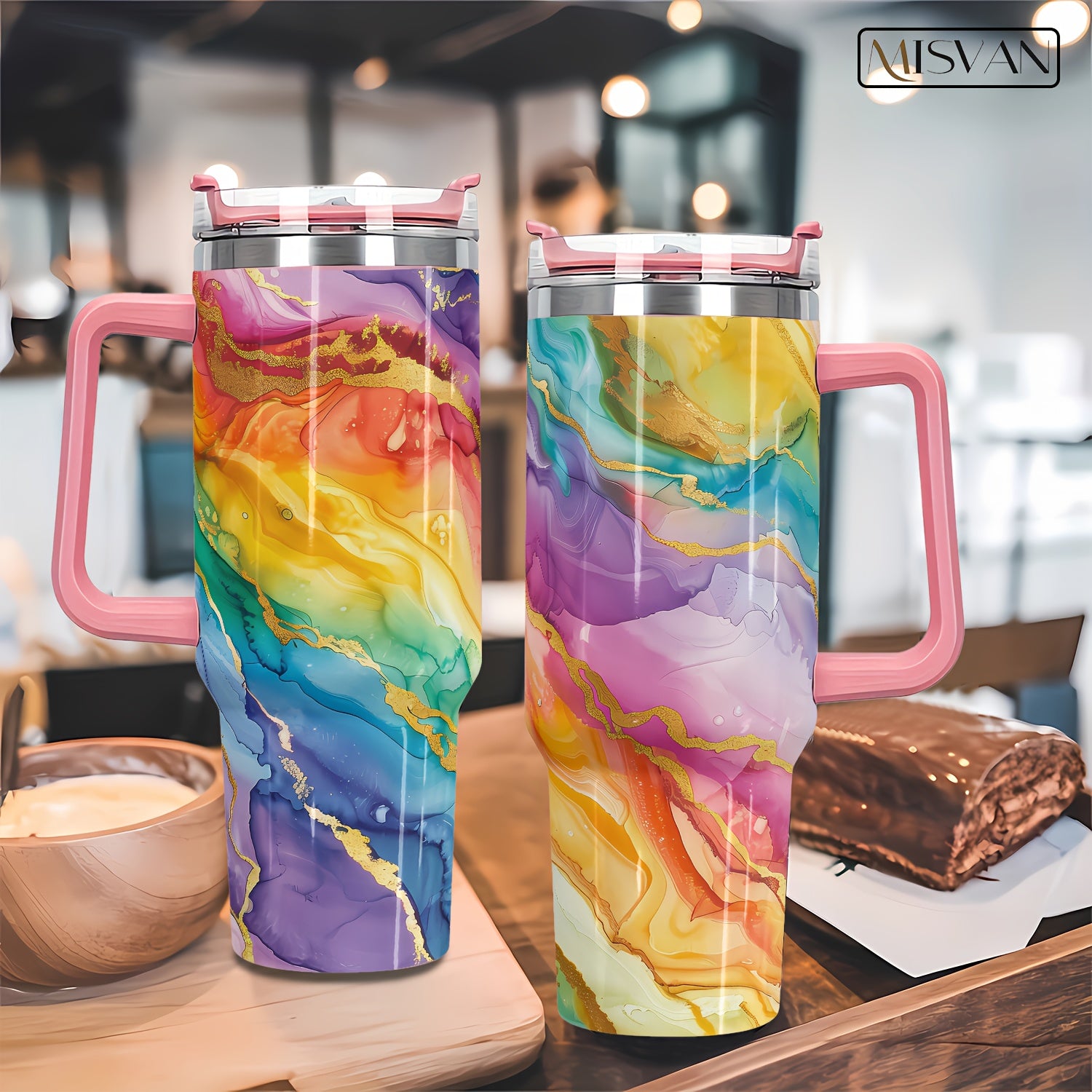 40oz MISVAN Stainless Steel Tumbler with Sliding Lid – Vibrant Gradient Color Pattern, BPA-Free, Break-Resistant, Reusable Oval Cup for Hot & Cold Beverages, Perfect Gift for Easter, Hanukkah, Arbor Day, Thanksgiving, and M