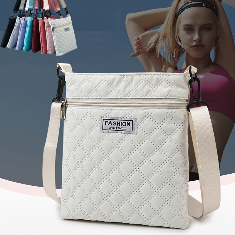 Perfect Lily Women'S Vintage Quilted Shoulder Bag - Adjustable Strap, Lightweight Nylon Crossbody with Zipper Closure, Multiple Compartments for Daily Commute, Shopping & Gym, White with Red Accents, Crossbody Purse, Everyday