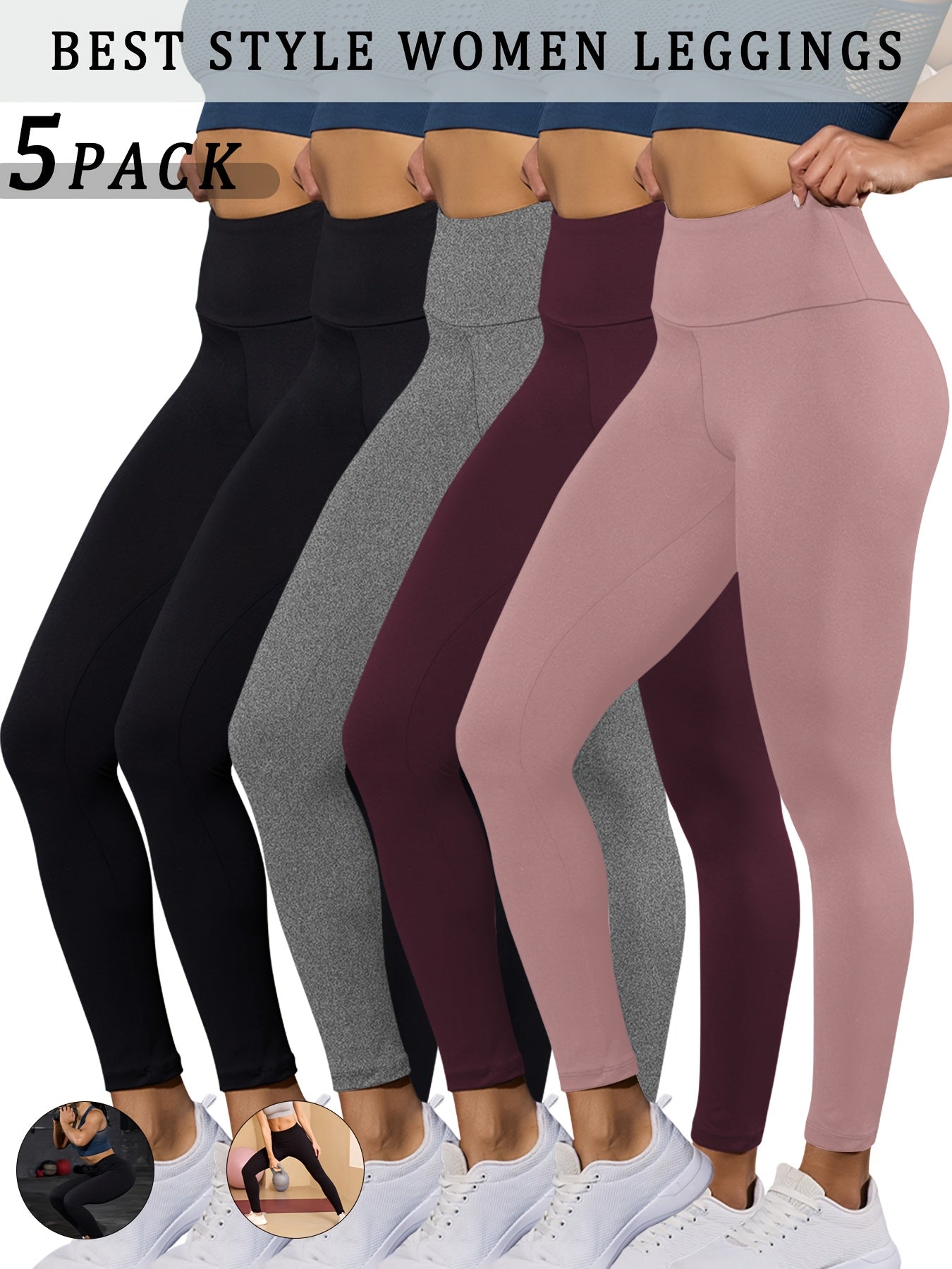 5 Pack Super Soft Leggings for Women, High Waisted Tummy Control No See Through Workout Yoga Running Pants Leggings