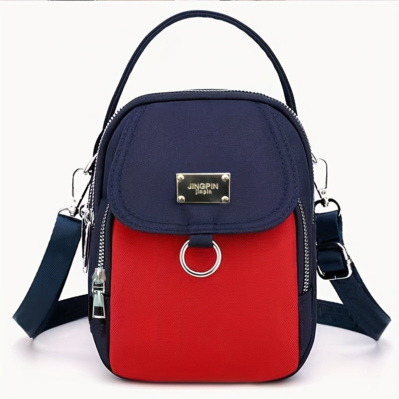 Lingzi Kangaroo Unisex Square Crossbody Bag - Adjustable Strap, Golden-Tone Hardware & Kangaroo Logo, Navy/Red/Black Casual Handbag for Men & Women, Compact Shoulder Purse for Phone, Wallet, Keys (Zipper Direction Varies)