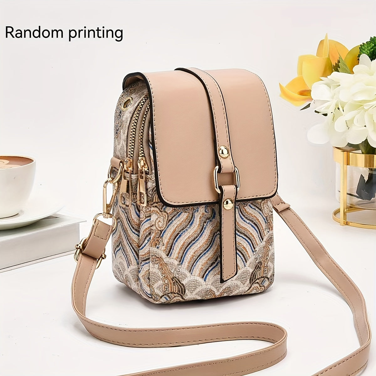 2024 New High-end Light Luxury Print Mini Single Shoulder Crossbody Bag - Small Multi-layer Mobile Phone Bag for Women - Versatile Practical Color