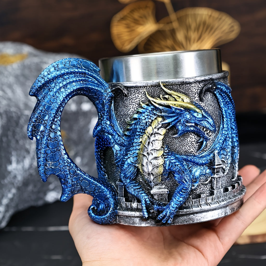 15.2oz Insulated Stainless Steel Dragon-Shaped Coffee Mug - 1pc Reusable Cup with Polka Dots - Hand Wash Only, Ideal for Christmas, Halloween, Easter, Hanukkah, Thanksgiving Gifts