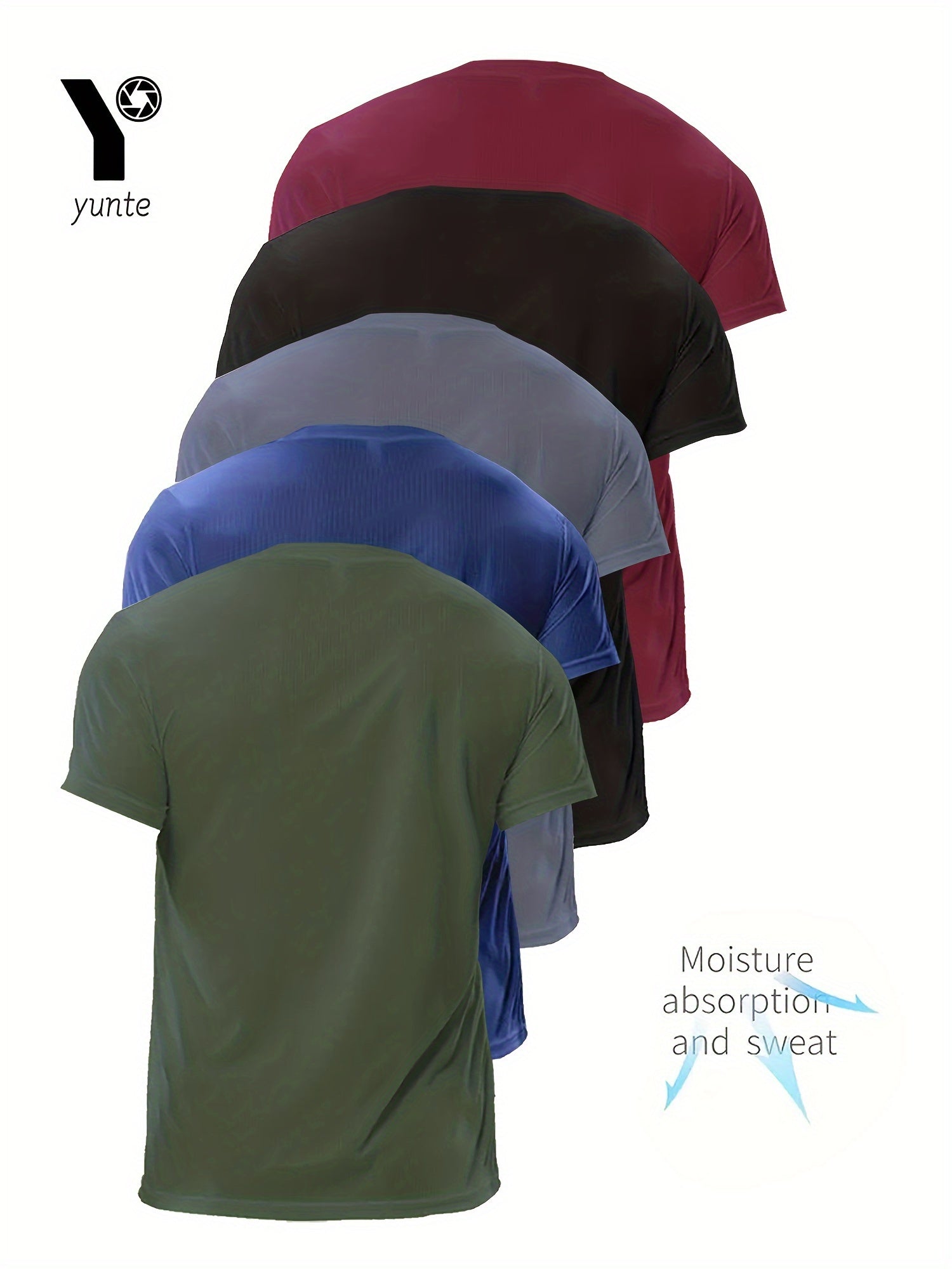 5pcs Yunte Men's Athletic T-Shirts in Maroon, Navy, Gray, Black, & Dark Blue - Quick-Dry, Breathable, Sweat-Wicking Fabric for Gym, Running & Fitness - Lightweight, Comfortable Short Sleeve Crew Neck Tops, Gym Clothes