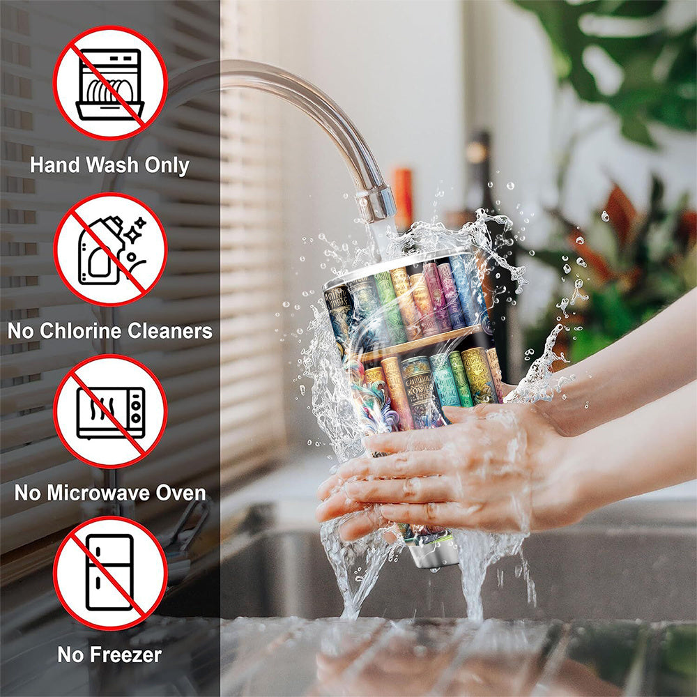 1pc Contemporary Metal Book Lovers Travel Mug, 20oz Stainless Steel Library Design Tumbler, Universal Holiday Gift for Readers, No Electricity or Feathers Required