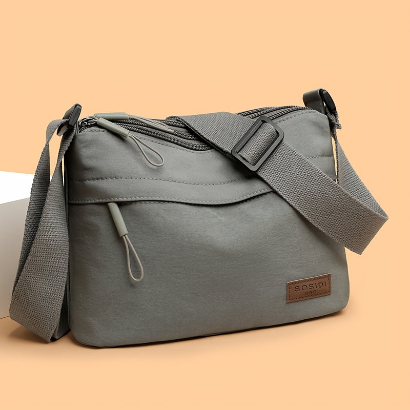 Women's Minimalist Nylon Crossbody Bag - Multi-Functional Adjustable Strap, Zipper Closure & Spacious Interior for Casual & Professional Use - Durable Polyester Lining - Grey/Beige/Pink/Black, Stylish Accessory, Sturdy Constr