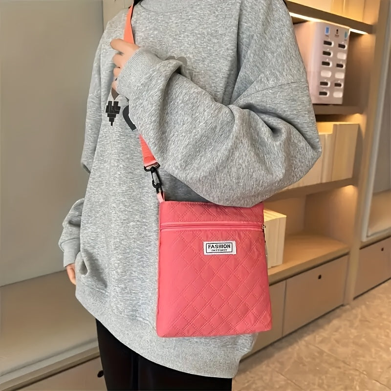 Perfect Lily Women'S Vintage Quilted Shoulder Bag - Adjustable Strap, Lightweight Nylon Crossbody with Zipper Closure, Multiple Compartments for Daily Commute, Shopping & Gym, White with Red Accents, Crossbody Purse, Everyday