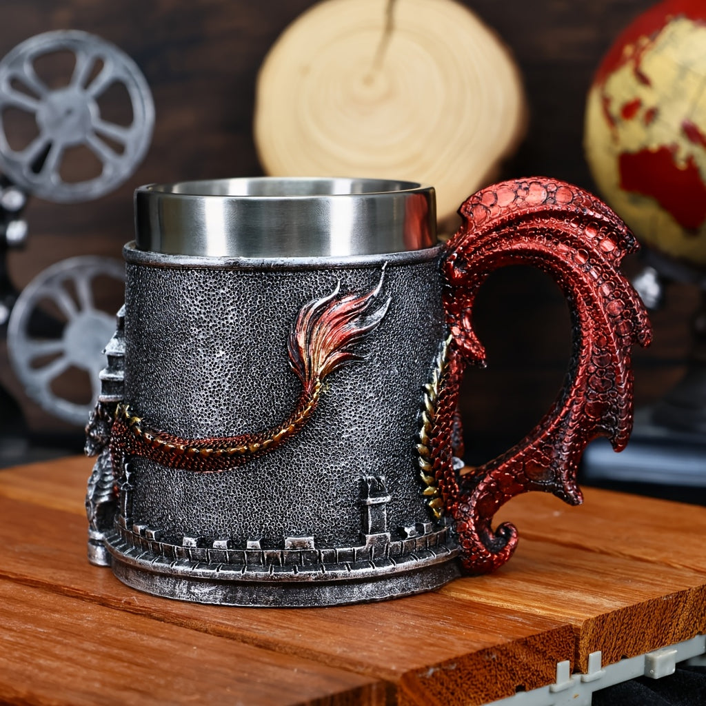 15.2oz Insulated Stainless Steel Dragon-Shaped Coffee Mug - 1pc Reusable Cup with Polka Dots - Hand Wash Only, Ideal for Christmas, Halloween, Easter, Hanukkah, Thanksgiving Gifts