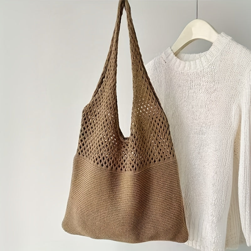 [1pc Vintage Tote Bag] 1pc Lightweight Vintage Polyester Tote Bag for Women - Beige, Open Top Shoulder Bag, Spacious, Durable, Minimalist Chic Design, Beach, Travel, Shopping, Retro Aesthetic, Sturdy Construction, Versatile C