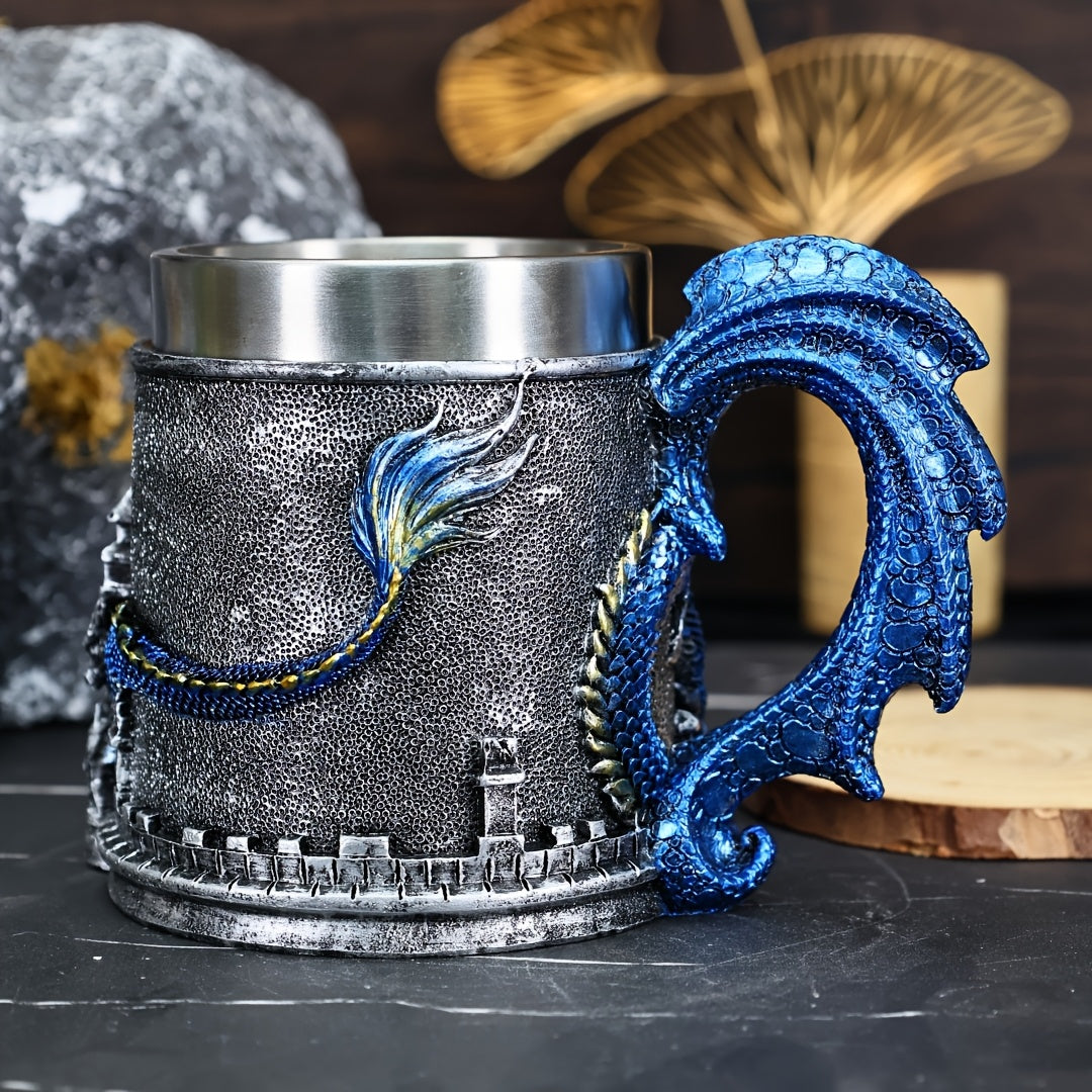15.2oz Insulated Stainless Steel Dragon-Shaped Coffee Mug - 1pc Reusable Cup with Polka Dots - Hand Wash Only, Ideal for Christmas, Halloween, Easter, Hanukkah, Thanksgiving Gifts